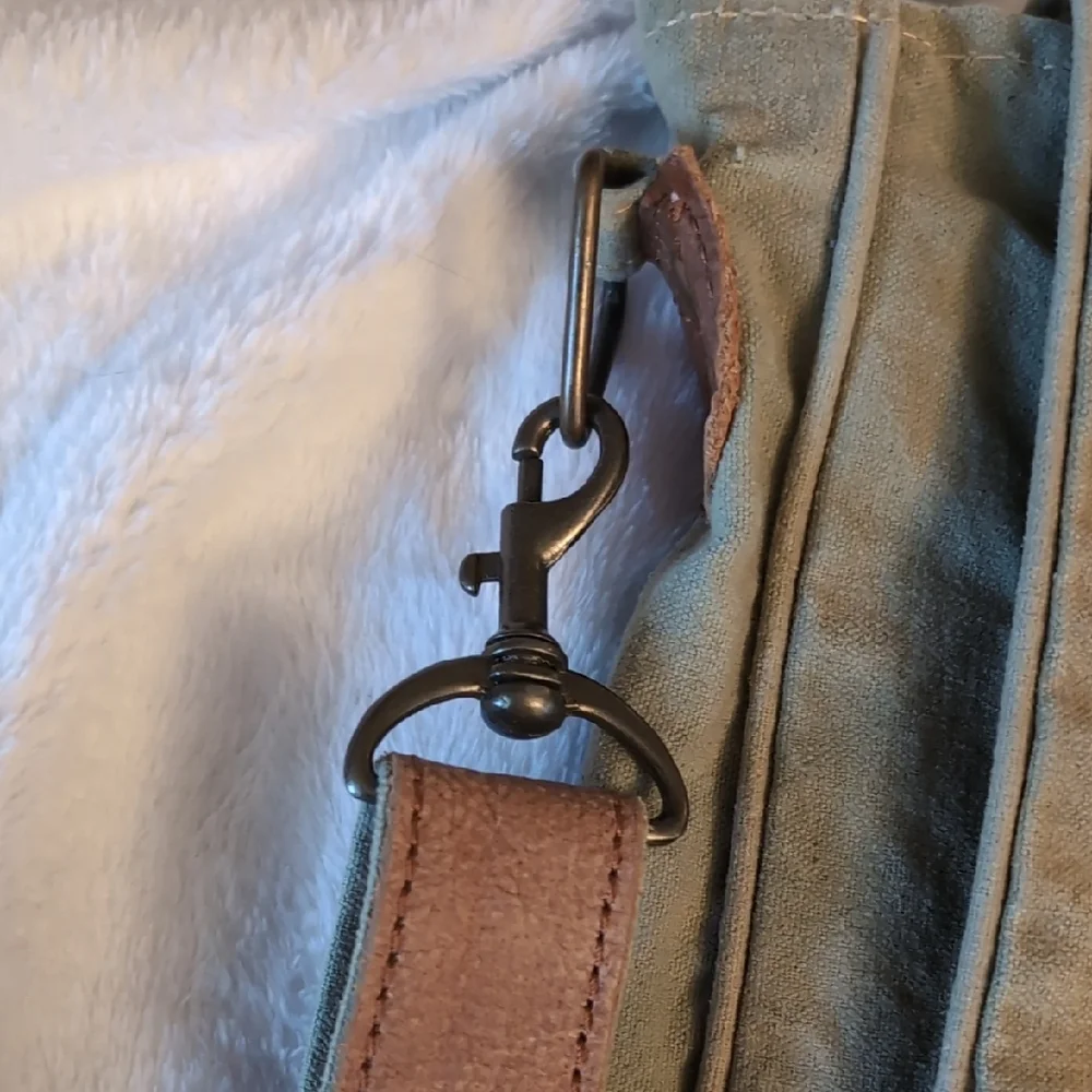 Olive Green Canvas Messenger Bag with Brown Trim and Air Mail Print